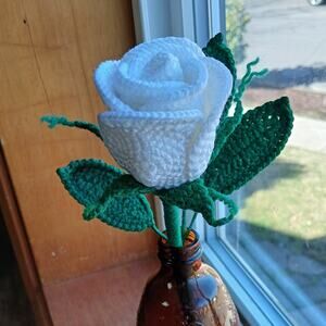 A White Crochet Rose will Last Forever OOAK unique floral decor romantic gift
